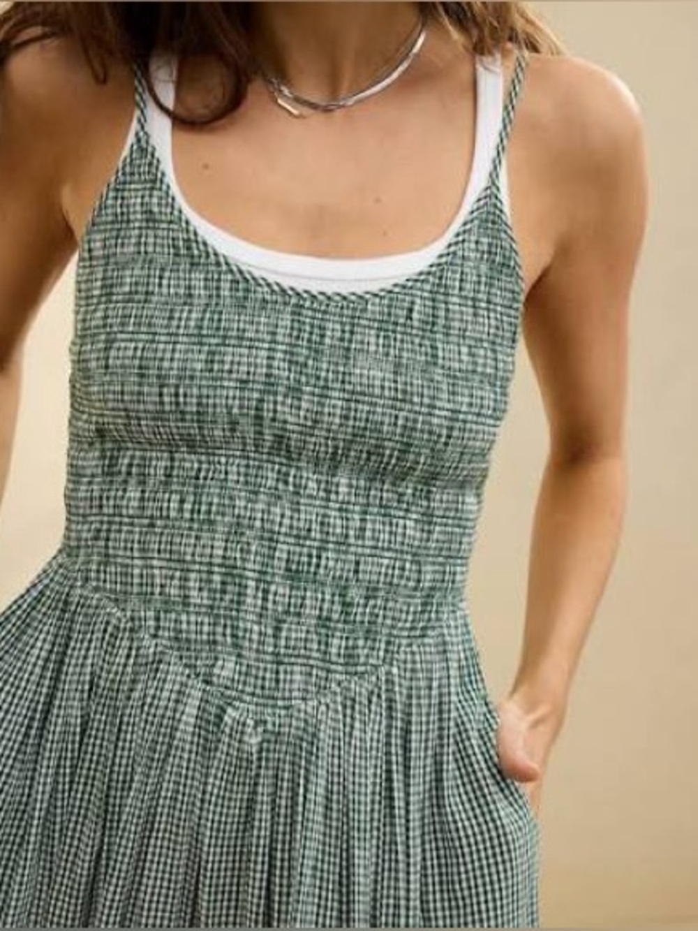 Aerie At The Barre Dark Green White Gingham Midi Dress - Picture 2 of 11